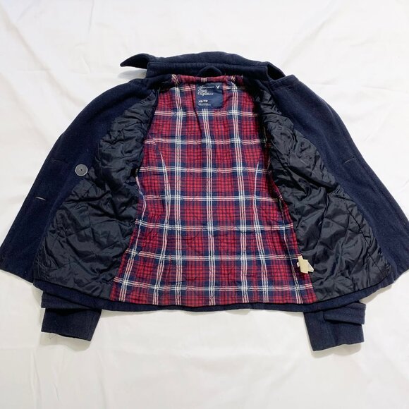 VTG Y2K American Eagle Pea Coat Jacket Quilted Plaid Lining Outer Wool Blend - Picture 3 of 7